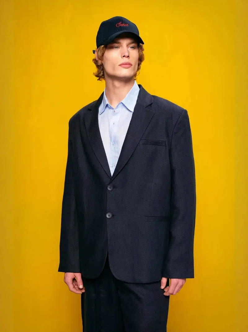 Giesto Navy Blue GIESTO Linen Blazer Jacket for Men | Best Price UAE